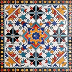 Ornate tile pattern featuring geometric shapes and vibrant colors.