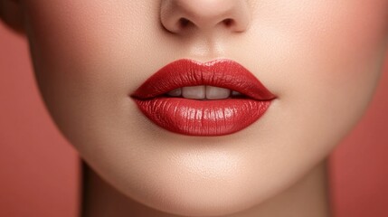 Fototapeta premium A woman's lips are painted red