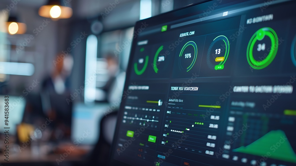 Poster Digital Dashboard Displaying KPIs with Completed Goals and Green Check Marks