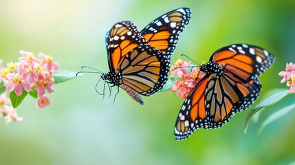 Naklejka premium Two Monarch Butterflies on a Flower