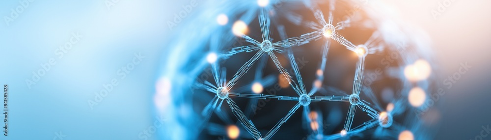 Poster abstract representation of a global network with glowing connections and nodes, symbolizing technolo