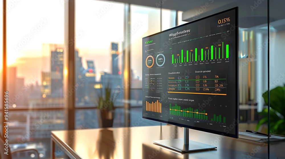 Poster digital quarterly review dashboard displaying kpis and completed goals