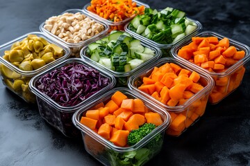 A healthy meal prep scene, featuring carrots as a key ingredient in a colorful salad