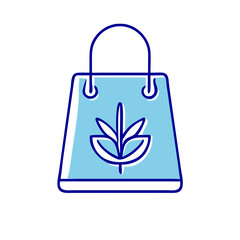 Eco shopping bag icon in minimal style, blue and green colors, sustainable retail concept