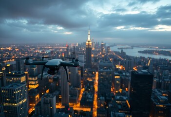 A drone flying over a town