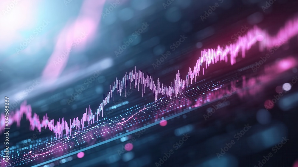 Poster dynamic data visualization with vibrant colors illustrating a trend in digital analytics and financi