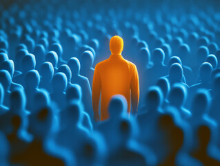 A man stands out in a crowd of people