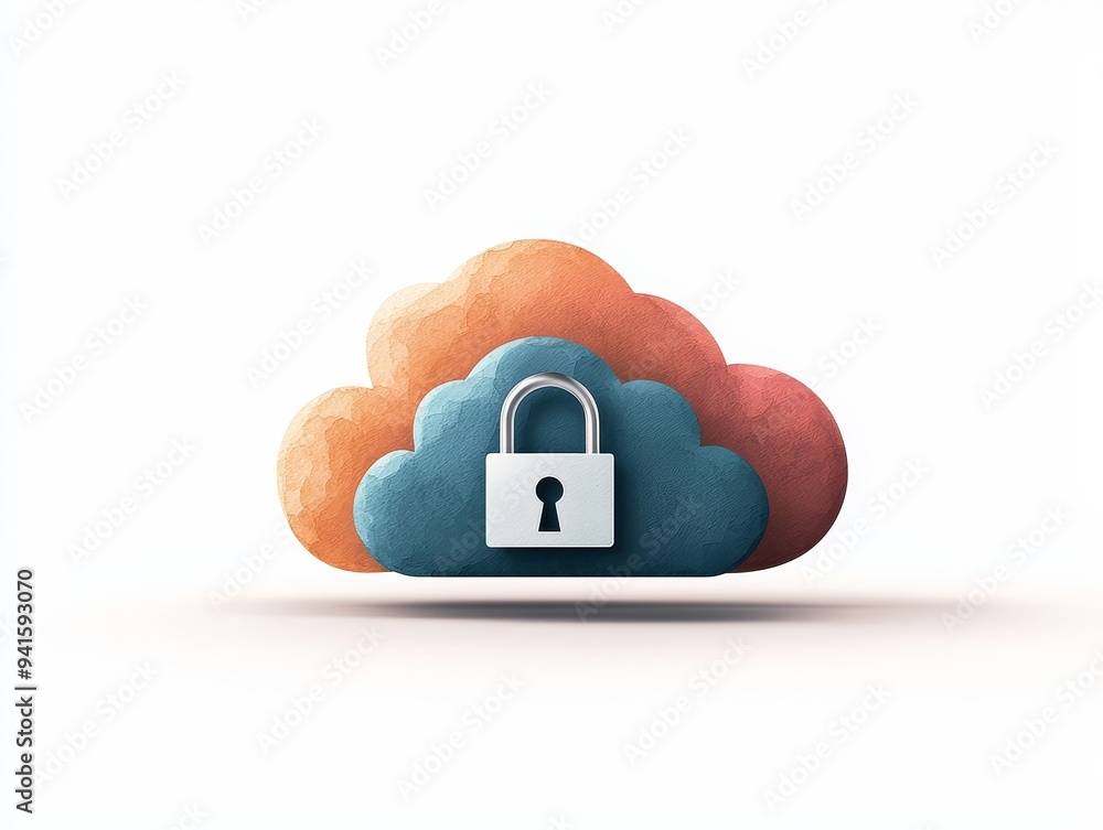 Poster a stylized cloud with a padlock, representing cloud security and data protection.