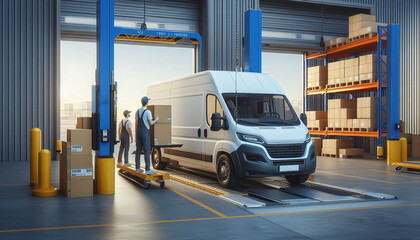Delivery van loading at a warehouse docking station