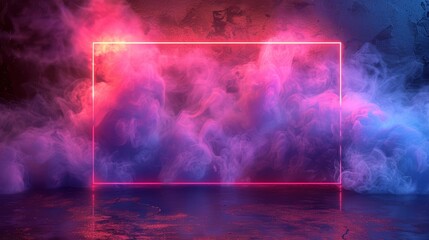 Vibrant Neon E-Sports Event Background with Futuristic Smoke Effects and Glowing Frame