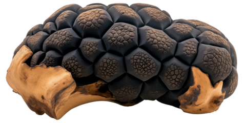 PNG Close-up of a textured black and brown pine cone