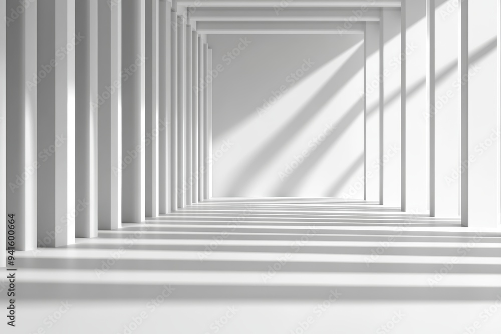 Poster modern architectural structure with clean lines and geometric shadows. white minimalist interior des