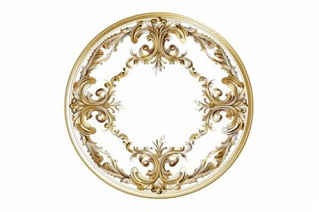 Vintage luxury golden royal circle frame with Decorative traditional floral line pattern style on a white background