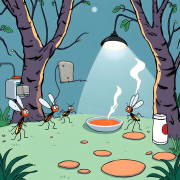 moscas mosquitos em um cen&aacute;rio pr&oacute;ximo a uma sopa