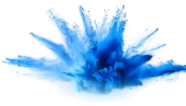A blue explosion of smoke and dust is depicted in the image