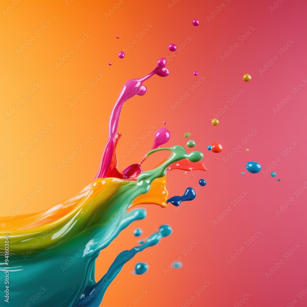 Poster vibrant paint splash on a colorful gradient background, showcasing dynamic movement and artistic exp