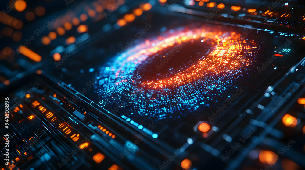 Poster abstract 3d illustration of a digital interface with glowing lights