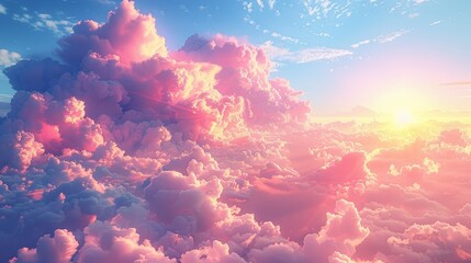 Fototapeta premium Stunning Sunset Over Fluffy Pink Clouds with Vibrant Sky and Golden Sunlight