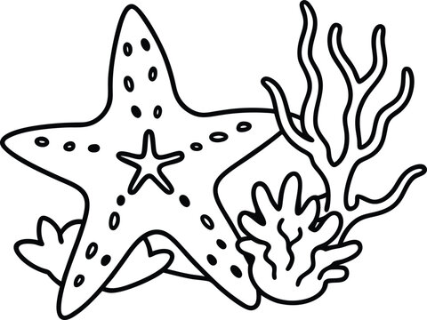 recommend clip art: Starfish coloring book art with clear line illustrations perfect for kids to explore their creativity with easy and cute designs
                    
                    