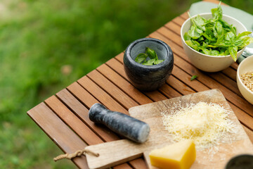 top view of pesto ingredients on the table