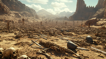 Bleak Desert Wasteland Littered with Mysterious Bone Piles