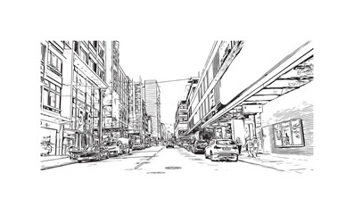 Print Building view with landmark of  Stockholm is the capital in Sweden. Hand drawn sketch illustration in vector.