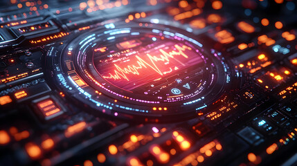 Abstract Futuristic Interface with Glowing Lights 3D Illustration