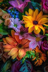 A bouquet of colorful flowers, great for decoration or illustration