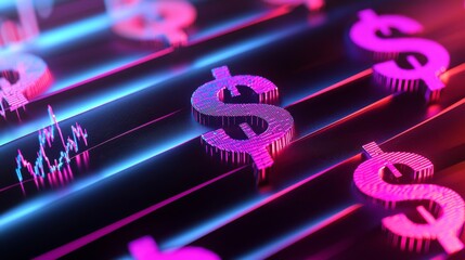 Fototapeta premium Economic policy change, flowing currency symbols with market effects, digital abstract rendering, 3D illustration, copy space for text