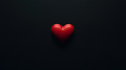 Fototapeta premium A single red love heart centered on a seamless black background, simple and minimalistic.