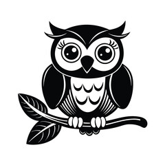 Fototapeta premium Owl outline vector illustration Coloring book for children. Cute owl kawaii animal cartoon character