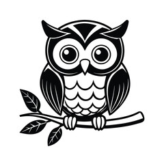 Owl outline vector illustration Coloring book for children. Cute owl kawaii animal cartoon character