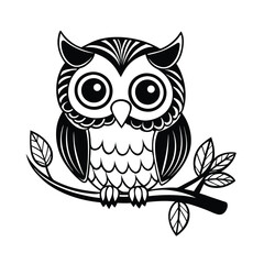 Fototapeta premium Owl outline vector illustration Coloring book for children. Cute owl kawaii animal cartoon character