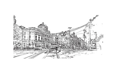 Fototapeta premium Print Building view with landmark of Stockholm is the capital in Sweden. Hand drawn sketch illustration in vector.