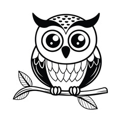 Naklejka premium Owl outline vector illustration Coloring book for children. Cute owl kawaii animal cartoon character