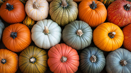Vibrant Display of Autumn Pumpkins and Gourds.