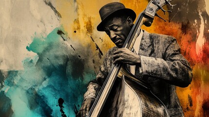 A jazz bassist, deeply immersed in his music, love of music, 16:9