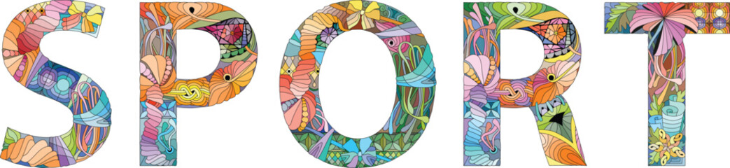 Word SPORT. Vector decorative zentangle object for any purpose