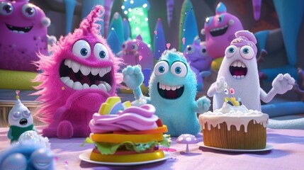 Obraz premium Happy Monster Birthday Party.