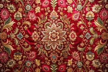 Crimson Silk Tapestry - Opulent, intricate, flowing, deep red, historic