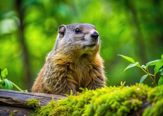 Cryptic Camouflage: Woodchuck blending seamlessly into surroundings, natural textures, earthy tones