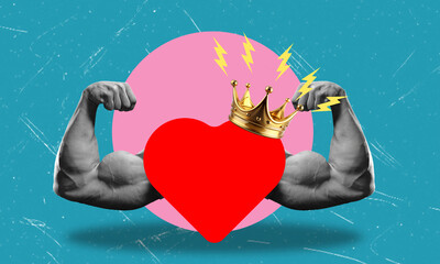 A strong heart crowned with pride promotes resilience and inner strength on a vibrant background