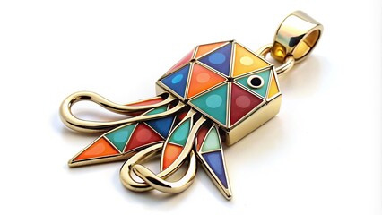 Cubist Squid Charm: Geometric shapes, simplified lines, playful patterns, abstract interpretation