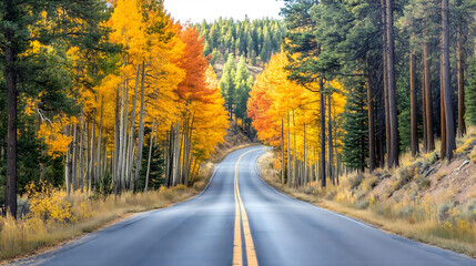 Obraz premium Golden Path: A Journey Through Autumn Leaves