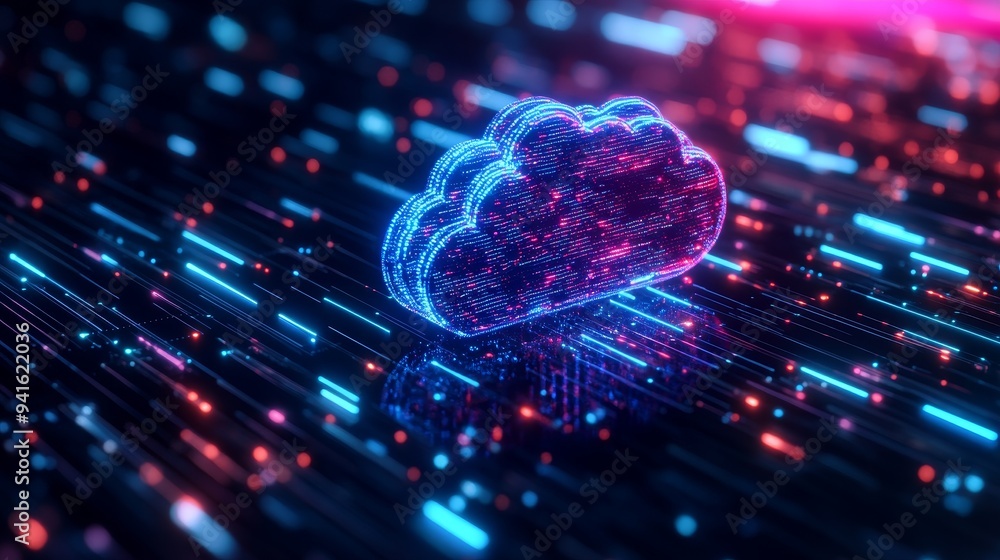 Aufkleber a 3d illustration depicting a cloud symbol composed of data streams, representing the interconnected