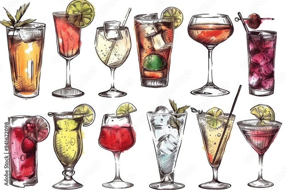 Aufkleber a selection of various drinks on display