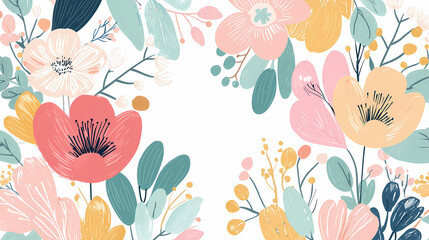 Bright and colorful floral design featuring various flowers and leaves, creating cheerful and inviting atmosphere. Perfect for spring themes or decorative purposes.