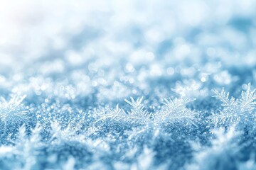 Delicate snowflakes blanket a winter landscape, creating a serene and magical atmosphere of frost and light.
