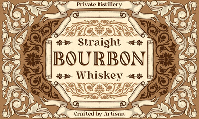 Bourbon Whiskey - ornate vintage decorative label