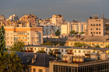Naklejka premium The panorama view of the Belgorod, the city in western Russia, on the border with Ukraine, with buildings, the downtown, Russian architecture, and residential houses. 